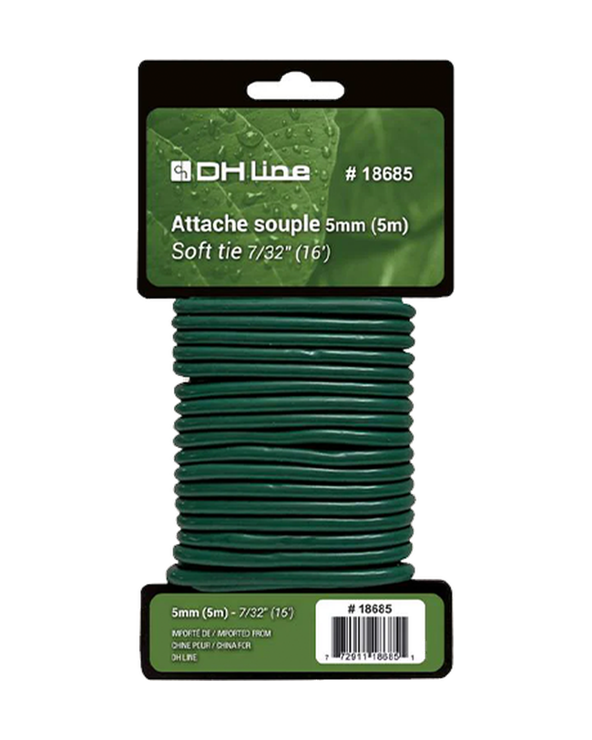 Attache souple 5 mm en rouleau de 5 m pour plantes et supports — photo sur fond blanc