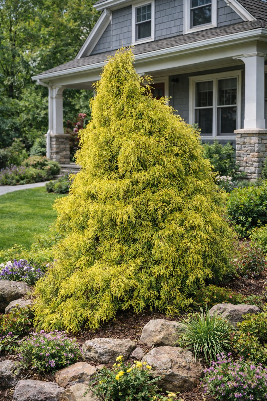 Faux-cyprès doré nain ‘Filifera Aurea Nana’ (Chamaecyparis pisifera)