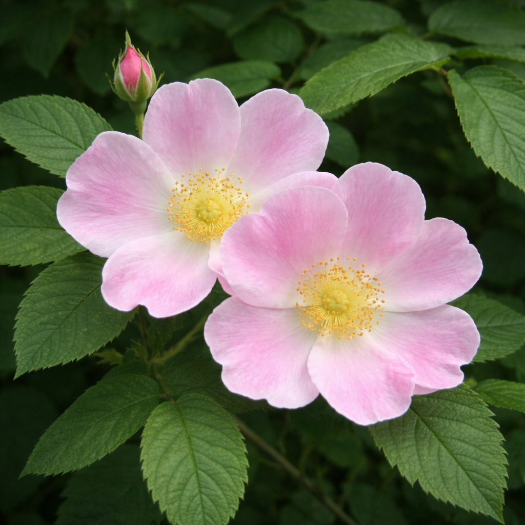Rosier inerme en fleurs, rosier indigène aux fleurs roses.