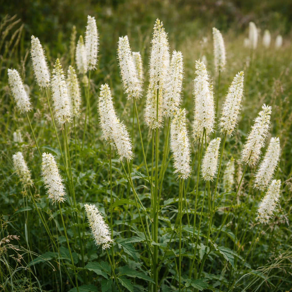 Sanguisorbe du Canada en fleurs, vivace indigène aux épis floraux blancs.