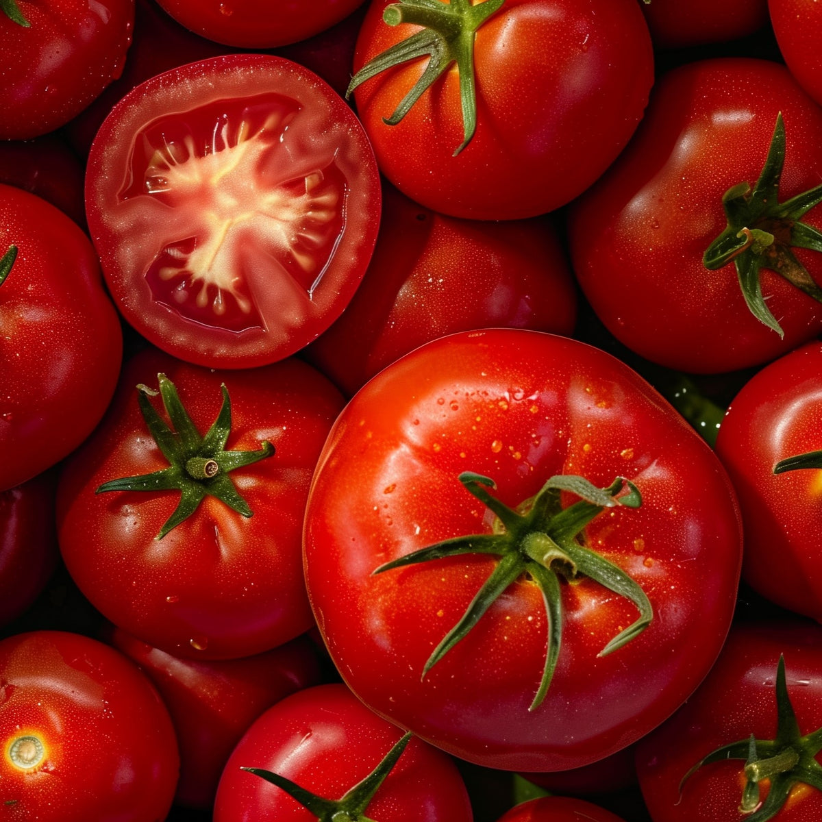 Photographie de Tomate rouge (Solanum lycopersicum ‘Mega Fantastique’), sélection proposée en semences W.H. Perron. Le visuel présente l’apparence de la plante ou de sa récolte et permet d’en observer les formes et les couleurs. Cette vue illustre les caractéristiques visibles de la sélection, dans une présentation destinée à accompagner son identification et à montrer son intérêt au jardin.
