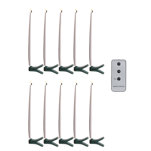 10 bougies lumineuses à pince pour sapin avec télécommande – Ivoire / Vert
