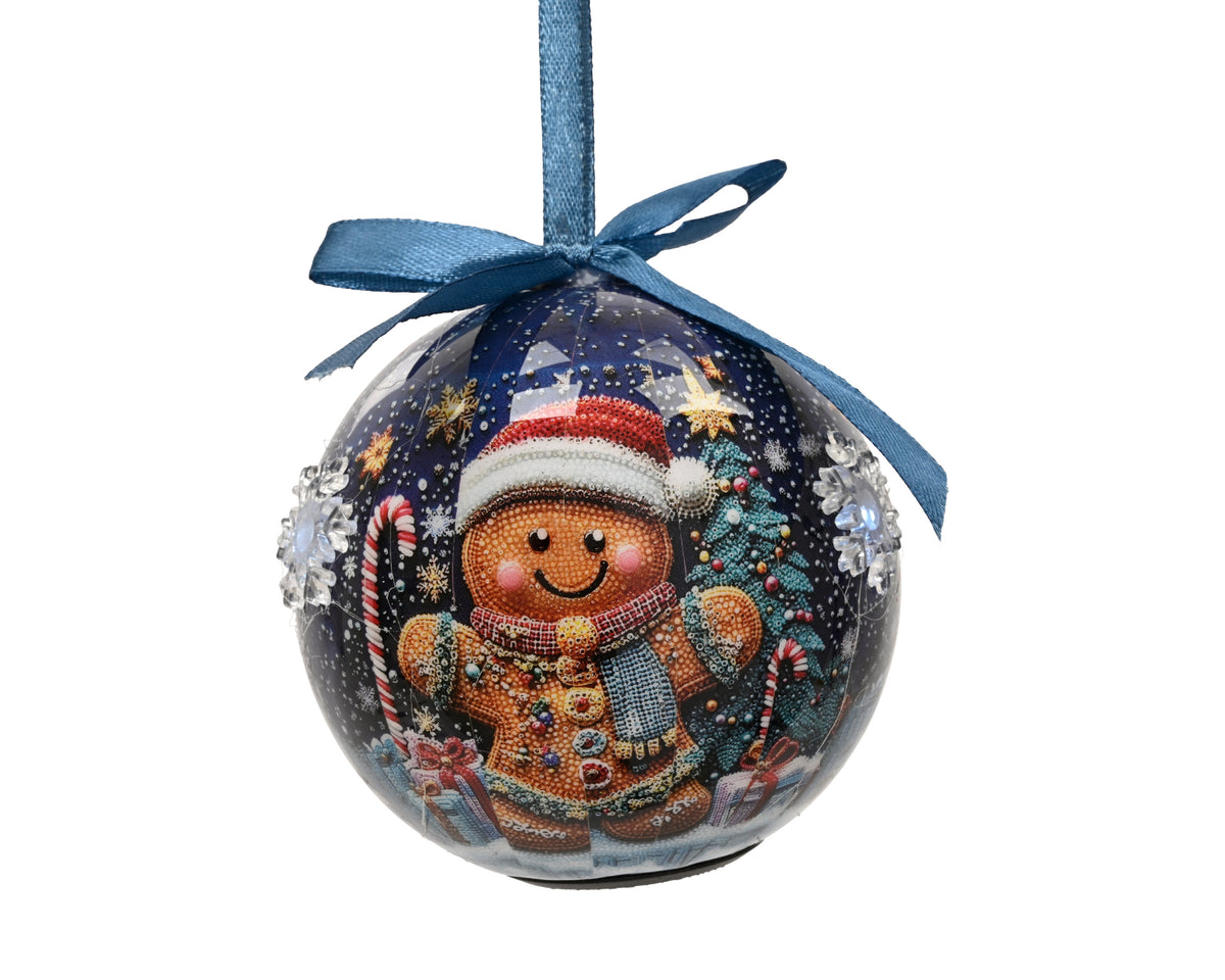 Boule de Noël LED bonhomme en pain d’épices – Bleu nuit