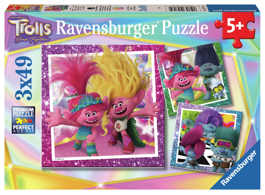 Coffret de casse-têtes 3 × 49 morceaux Trolls Band Together – Ravensburger