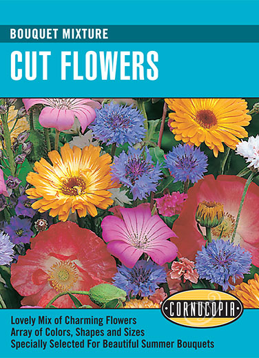 Visuel officiel de Cornucopia associé aux semences de Mélange de fleurs Bouquet Mixture, référence CS112. Ce mélange est destiné à la production de fleurs coupées. Il permet d’associer plusieurs formes florales dans une plantation et de varier les bouquets au fil des récoltes. Cette image accompagne la fiche de cette sélection et permet de repérer le produit correspondant dans le catalogue de semences.
