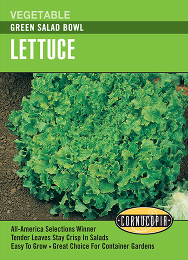 Visuel officiel de Cornucopia associé aux semences de Laitue ‘Green Salad Bowl’, référence CS160. Les feuilles vertes et gaufrées sont réunies en rosettes fournies. Cette variété ancienne de laitue à couper possède une montaison relativement lente. Le semencier annonce une récolte autour de 45 jours. Cette image accompagne la fiche de cette sélection et permet de repérer le produit correspondant dans le catalogue de semences.