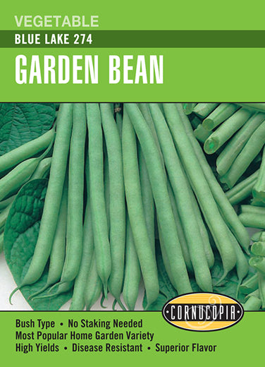 Visuel officiel de Cornucopia associé aux semences de Haricot nain ‘Blue Lake 274’, référence CS187. Les plantes naines produisent des gousses d’environ 15 cm (6 po) à la texture tendre. Cette variété ancienne convient à la consommation fraîche et à la congélation. Le semencier annonce une récolte autour de 55 jours.