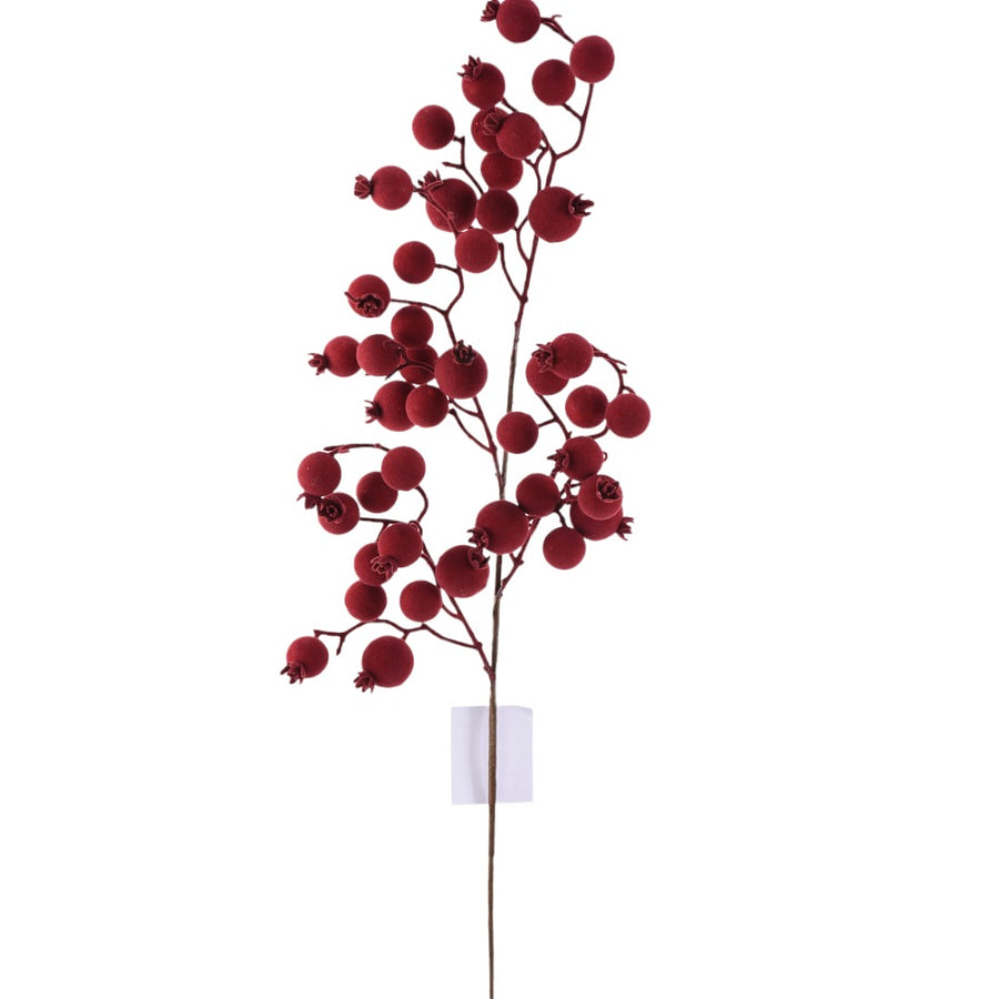 Tige de baies floquées — Rouge foncé / H. 29 po sur fond blanc