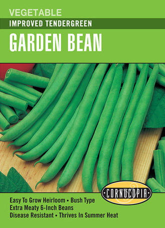 Visuel officiel de Cornucopia associé aux semences de Haricot nain ‘Tendergreen Improved’, référence CS190. Cette sélection de haricot nain est destinée au potager. Son port permet de l’intégrer aux rangs de légumes sans prévoir le grand support nécessaire aux haricots grimpants. Cette image accompagne la fiche de cette sélection et permet de repérer le produit correspondant dans le catalogue de semences.