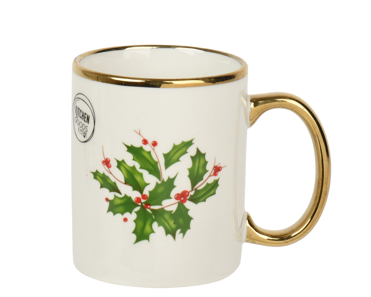 Tasse de Noël en porcelaine à houx – Vert