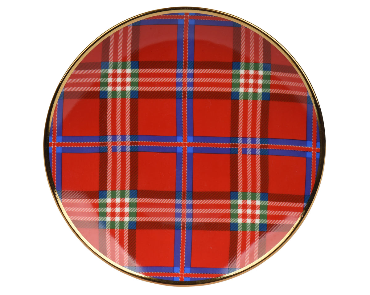 Assiette de Noël en porcelaine tartan – Rouge
