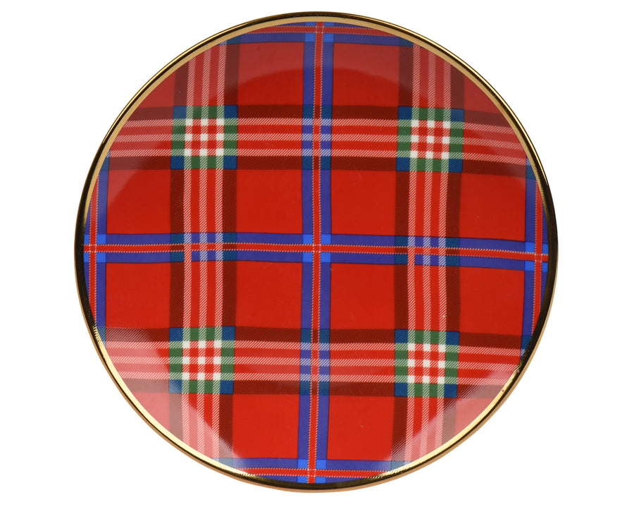 Assiette de Noël en porcelaine tartan – Rouge