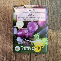 Kaleidoscopic mix of organic long radishes