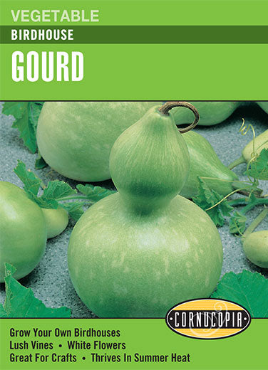 Visuel officiel de Cornucopia associé aux semences de Calebasse Birdhouse, référence CS211. Cette référence propose une calebasse destinée aux usages décoratifs. La culture demande de l’espace et une saison chaude pour permettre aux fruits de se développer puis de mûrir. Cette image accompagne la fiche de cette sélection et permet de repérer le produit correspondant dans le catalogue de semences.