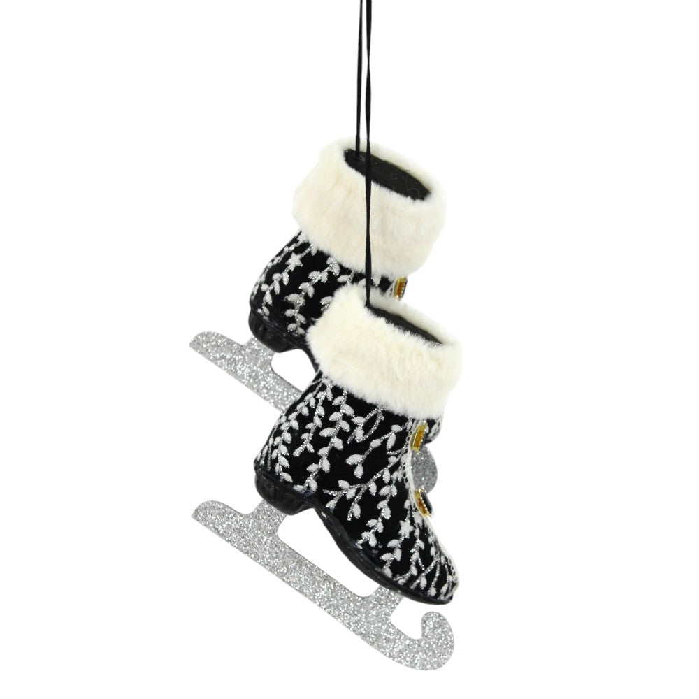 Ornement de 2 patins en vigne, velours et paillettes
