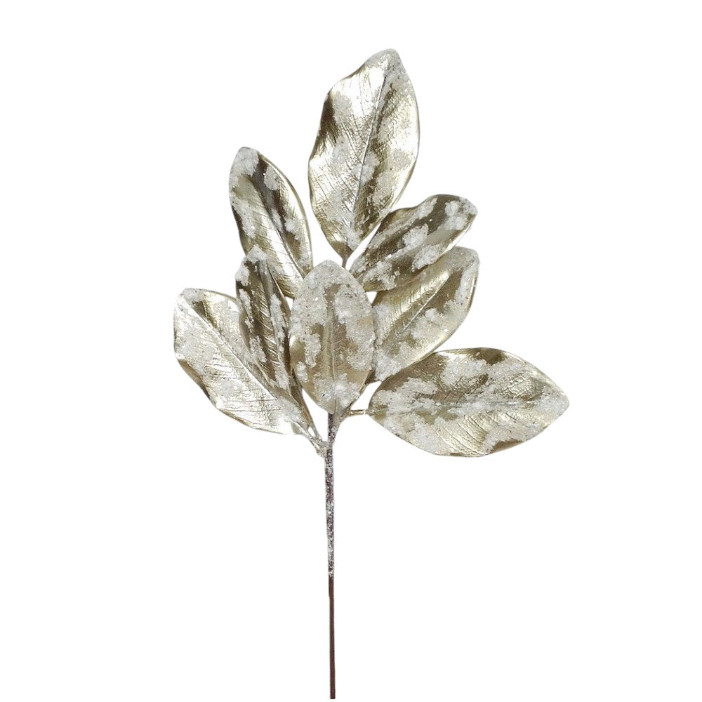 Tige de feuilles de magnolia enneigées métallisées