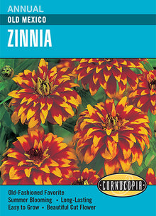 Visuel officiel de Cornucopia associé aux semences de Zinnia ‘Old Mexico’, référence CS272. Cette référence propose la variété de zinnia Old Mexico. Elle se cultive pendant la saison chaude pour la floraison décorative des massifs et des bordures. Cette image accompagne la fiche de cette sélection et permet de repérer le produit correspondant dans le catalogue de semences.