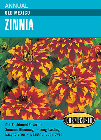 Visuel officiel de Cornucopia associé aux semences de Zinnia ‘Old Mexico’, référence CS272. Cette référence propose la variété de zinnia Old Mexico. Elle se cultive pendant la saison chaude pour la floraison décorative des massifs et des bordures. Cette image accompagne la fiche de cette sélection et permet de repérer le produit correspondant dans le catalogue de semences.
