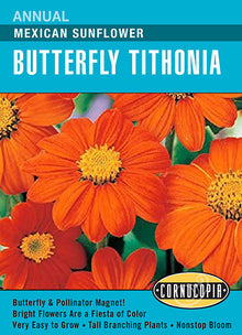 Visuel officiel de Cornucopia associé aux semences de Tithonia ‘Torch’, référence CS303. Cette référence propose le tithonia Torch, aussi appelé tournesol du Mexique. Les plantes se cultivent pendant la saison chaude pour leur floraison décorative. Cette image accompagne la fiche de cette sélection et permet de repérer le produit correspondant dans le catalogue de semences.
