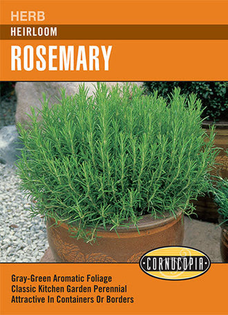 Visuel officiel de Cornucopia associé aux semences de Romarin, référence CS339. Cette référence propose des semences de romarin. La plante aromatique se cultive pour ses feuilles utilisées en cuisine et peut être installée dans un contenant drainé. Cette image accompagne la fiche de cette sélection et permet de repérer le produit correspondant dans le catalogue de semences.