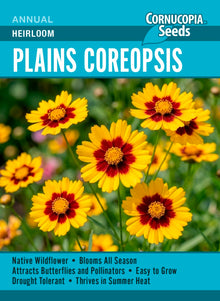 Visuel officiel de Cornucopia associé aux semences de Coréopsis des teinturiers, référence CS385. Ce coréopsis peut être semé à l’intérieur ou directement en place lorsque les conditions sont favorables. La suppression des fleurs fanées favorise le renouvellement de la floraison. Les plantes peuvent se ressemer si les graines mûrissent. Cette image accompagne la fiche de cette sélection et permet de repérer le produit correspondant dans le catalogue de semences.