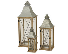 Lanterne de Noël en bois et verre à croisillons – Bois naturel et gris