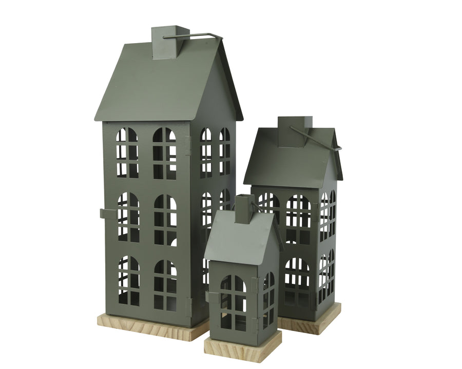 Lanterne maison de Noël en fer – Gris