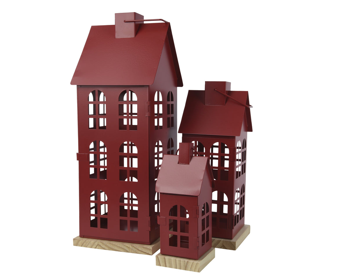 Lanterne maison de Noël en fer – Rouge
