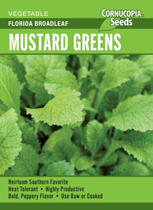 Visuel officiel de Cornucopia associé aux semences de Moutarde ‘Florida Broadleaf’, référence CS396. Cette moutarde se récolte feuille par feuille ou en coupant la plante. Les jeunes feuilles sont particulièrement tendres. Des semis échelonnés pendant les périodes favorables permettent de prolonger la récolte. Cette image accompagne la fiche de cette sélection et permet de repérer le produit correspondant dans le catalogue de semences.