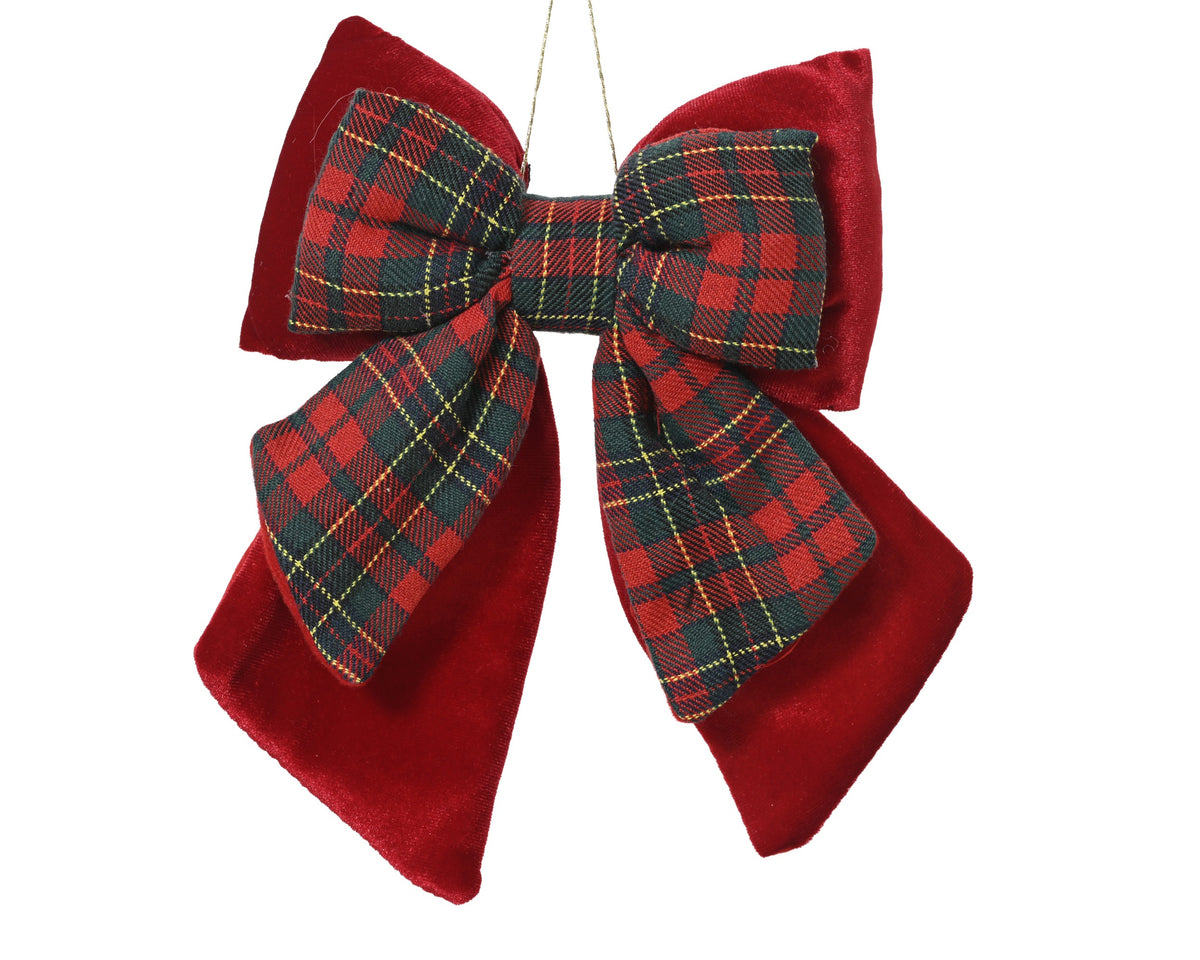 Nœud de Noël en velours à carreaux – Rouge