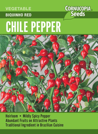 Visuel officiel de Cornucopia associé aux semences de Piment ‘Biquinho’, référence CS406. Les fruits se récoltent rouges à maturité. Le semencier recommande un démarrage à l’intérieur, au chaud, puis une acclimatation progressive avant la plantation. La culture demande un sol fertile et drainé ainsi qu’un emplacement ensoleillé. Cette image accompagne la fiche de cette sélection et permet de repérer le produit correspondant dans le catalogue de semences.