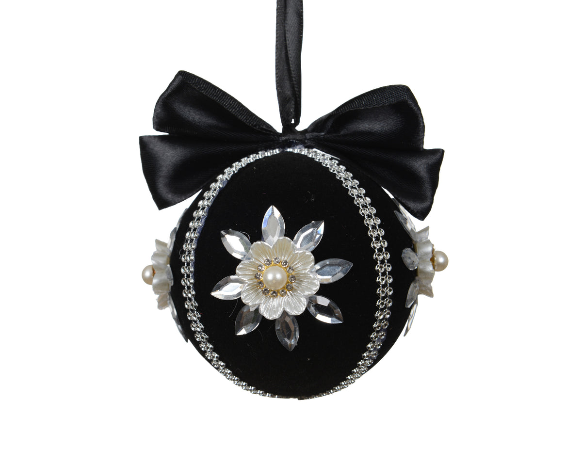 Boule de Noël perlée avec fleur – Noir / Multicolore