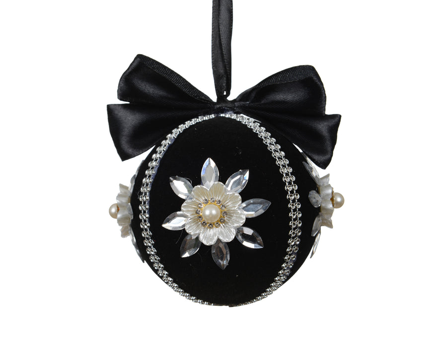 Boule de Noël perlée avec fleur – Noir / Multicolore