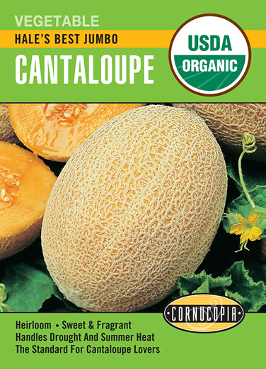 Visuel officiel de Cornucopia associé aux semences de Cantaloup ‘Hale’s Best’, référence CS511. Cette référence propose le cantaloup Hale’s Best. Il se cultive pendant la saison chaude pour ses fruits destinés à la consommation fraîche. Cette image accompagne la fiche de cette sélection et permet de repérer le produit correspondant dans le catalogue de semences.