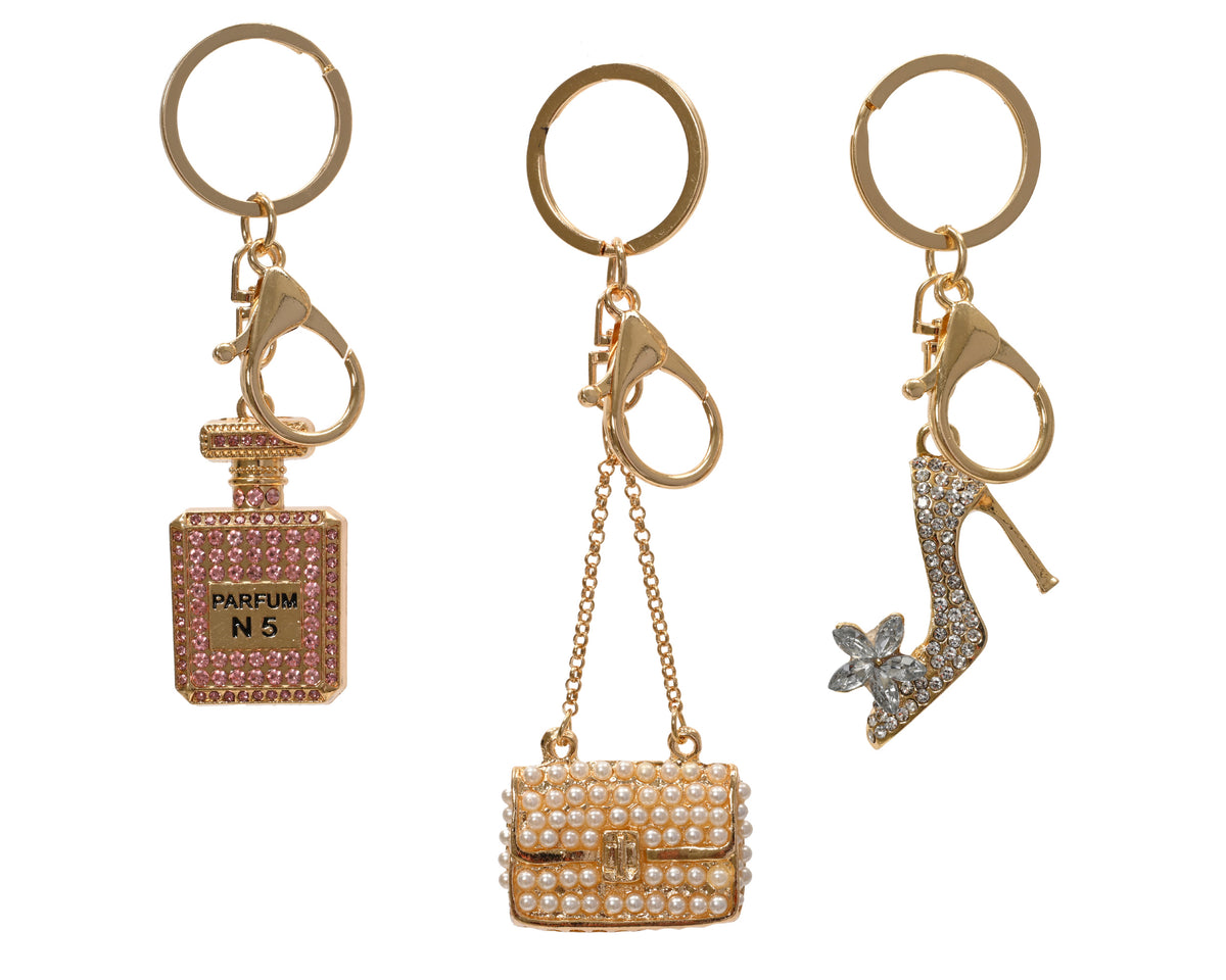 Porte-clés bijou à strass – Doré