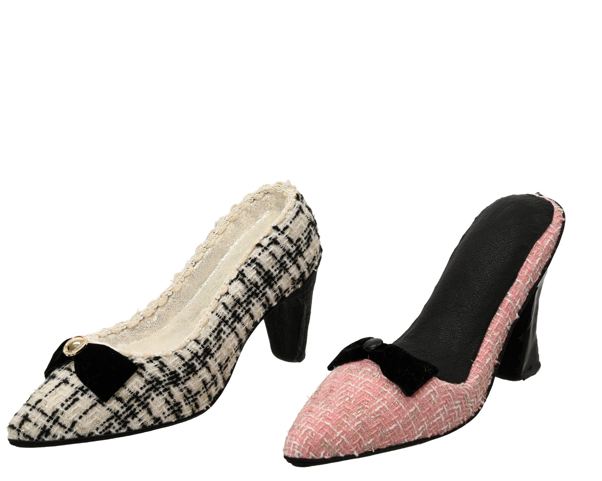 Chaussure décorative à talon – Tweed crème et rose