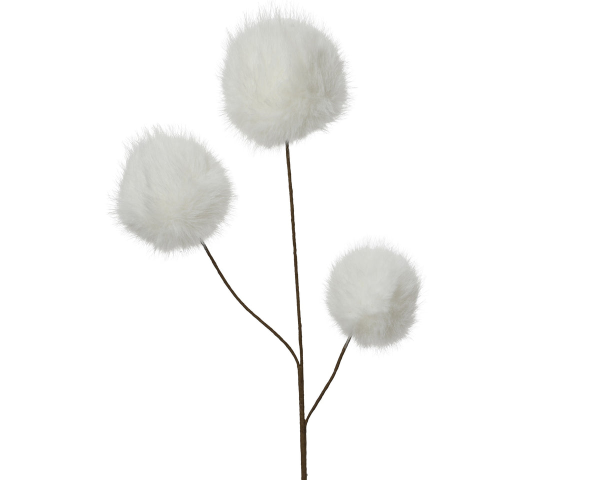 Tige décorative à boules duveteuses – Blanc, crème et rose