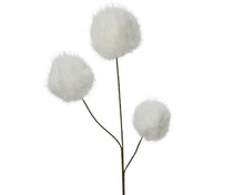 Tige décorative à boules duveteuses – Blanc, crème et rose