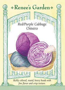 Visuel officiel de Renee's Garden pour les semences « Chou ‘Omero’ », référence RN5709. Cet hybride néerlandais produit des pommes arrondies, fermes et lourdes, d’environ 0,9 à 1,4 kg (2 à 3 lb). Des feuilles externes enveloppent les pommes pendant leur développement. Le semencier souligne leur texture très croquante et leur bonne tenue au jardin. Le chou peut être émincé pour une salade, poêlé avec des aromates ou intégré à une préparation aigre-douce.