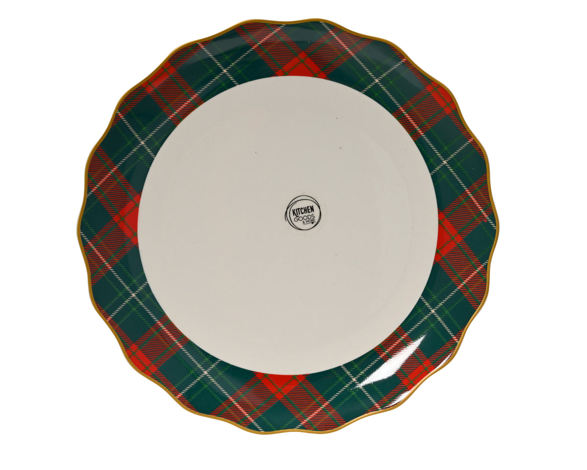 Assiette de Noël à bord tartan – Blanc