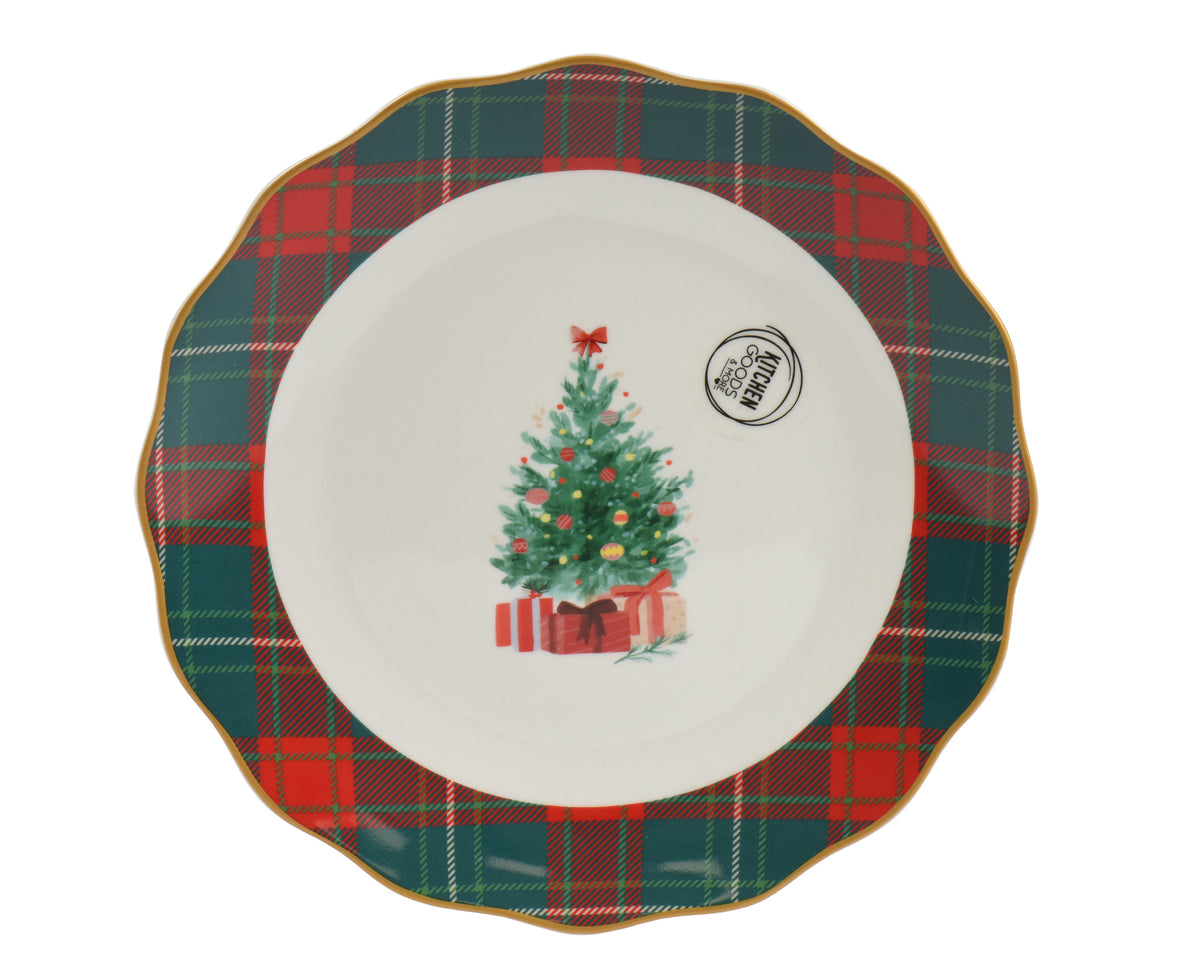 Assiette à dessert de Noël avec sapin – Blanc