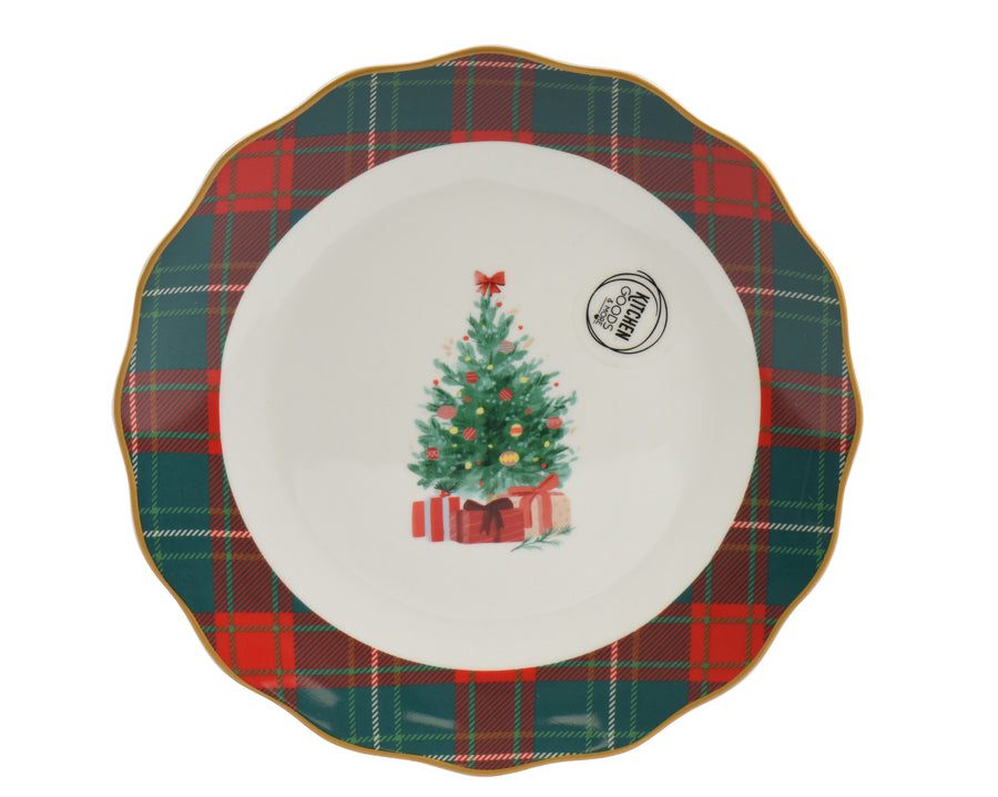 Assiette à dessert de Noël avec sapin – Blanc