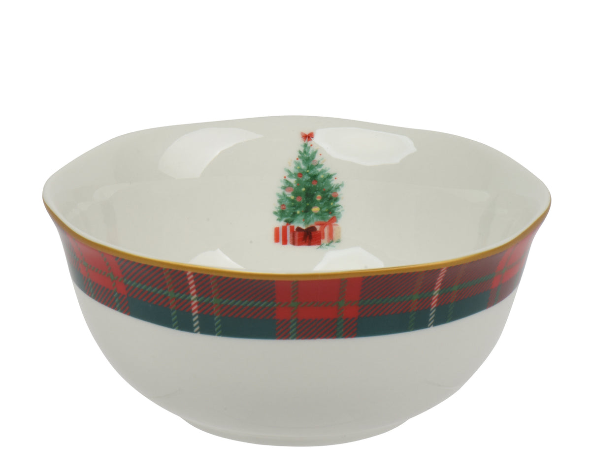Bol de Noël avec sapin et tartan – Blanc