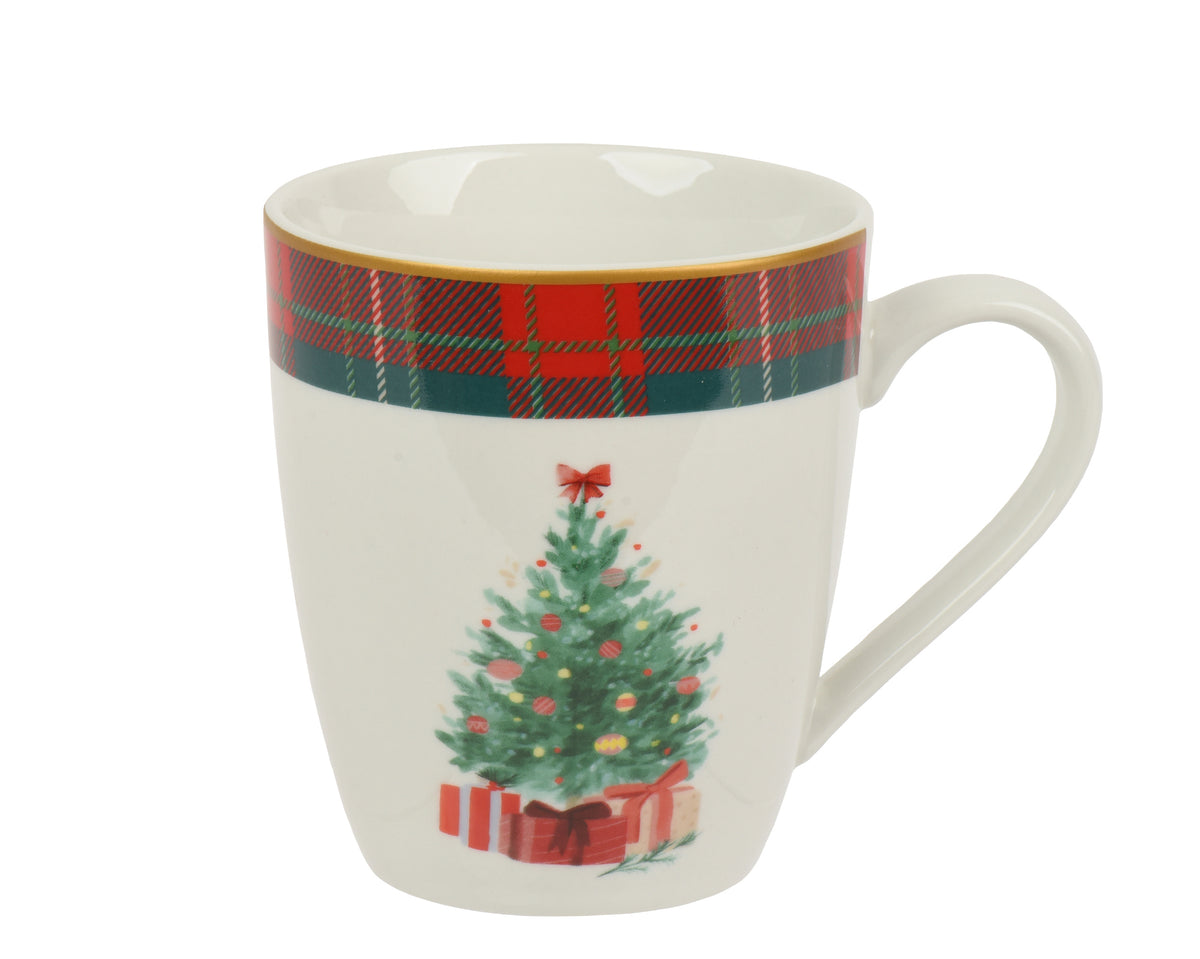 Tasse de Noël avec sapin et tartan – Blanc