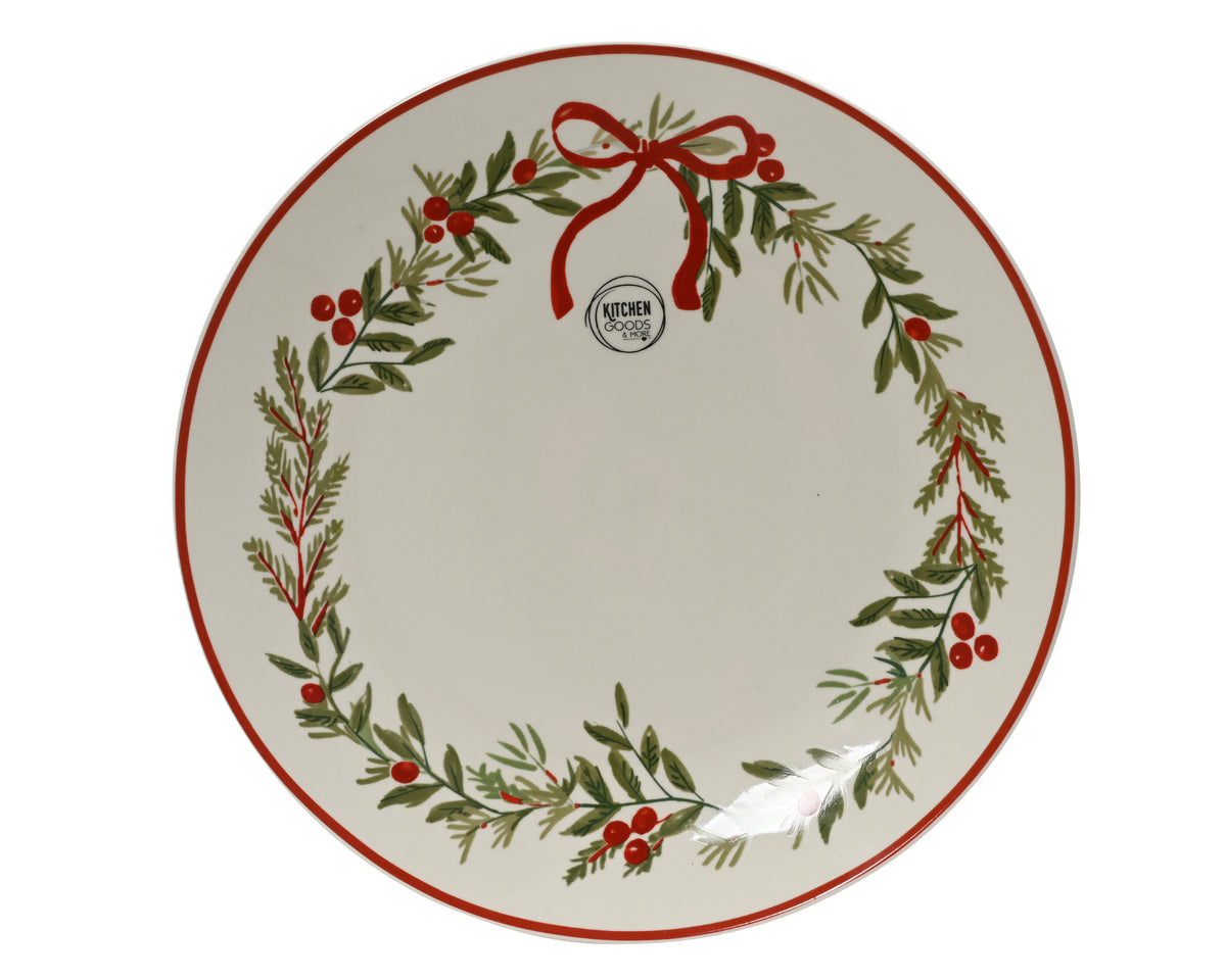 Assiette de Noël avec couronne de feuillage – Blanc
