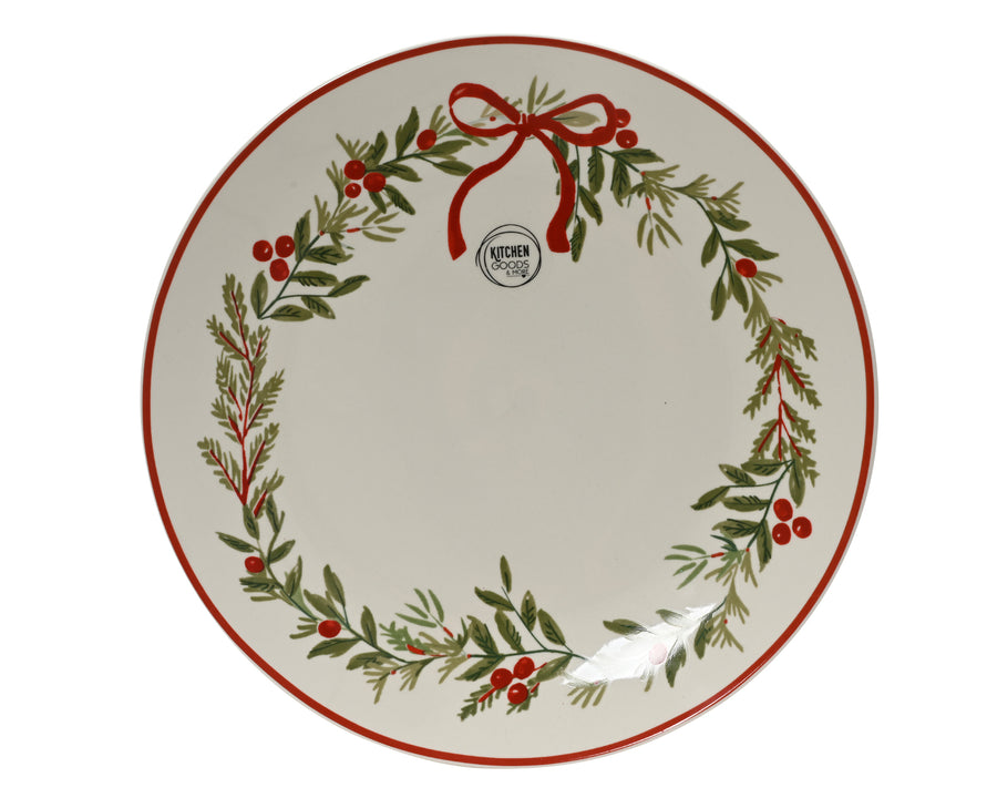 Assiette de Noël avec couronne de feuillage – Blanc