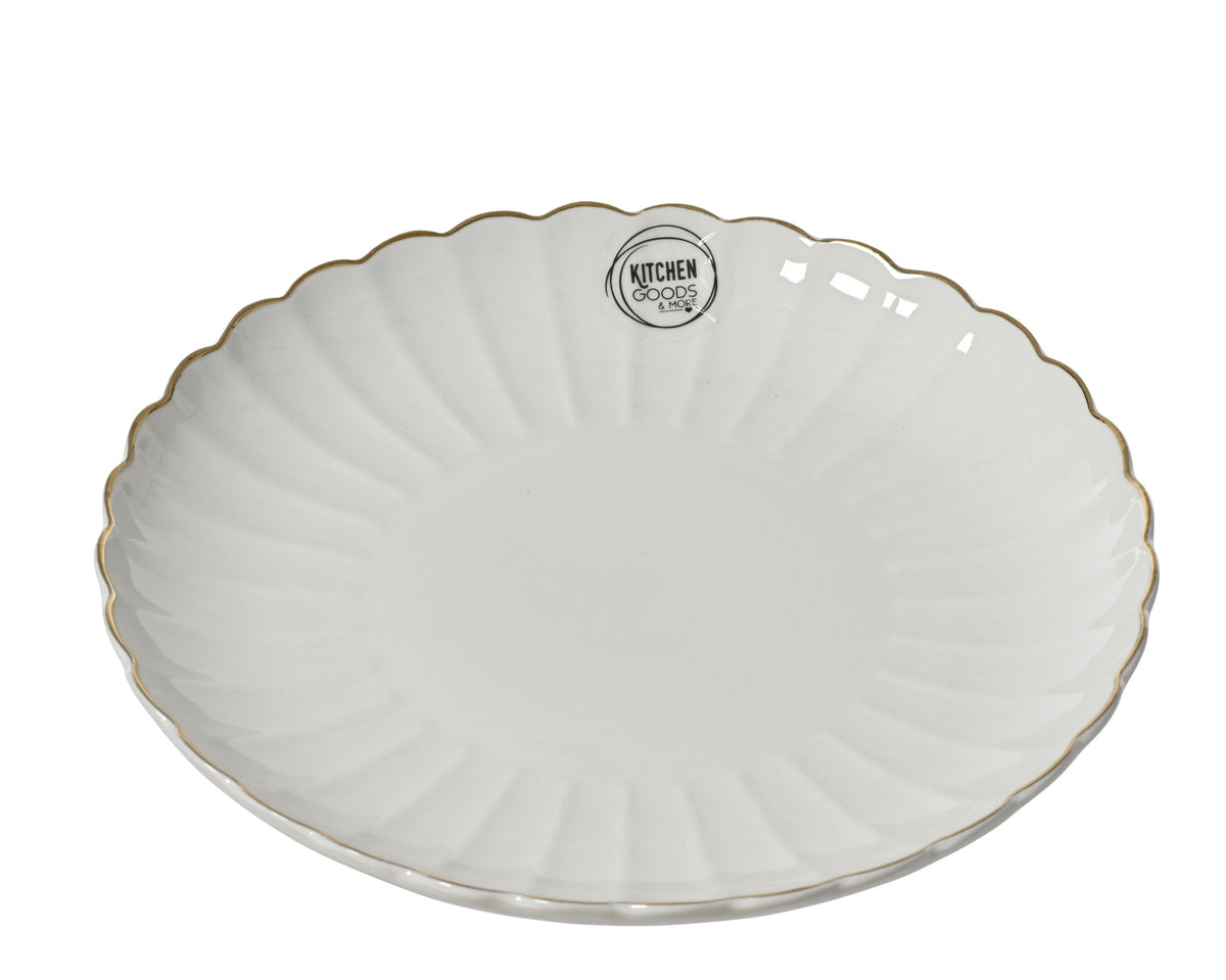 Assiette à dessert cannelée à bord doré – Blanc