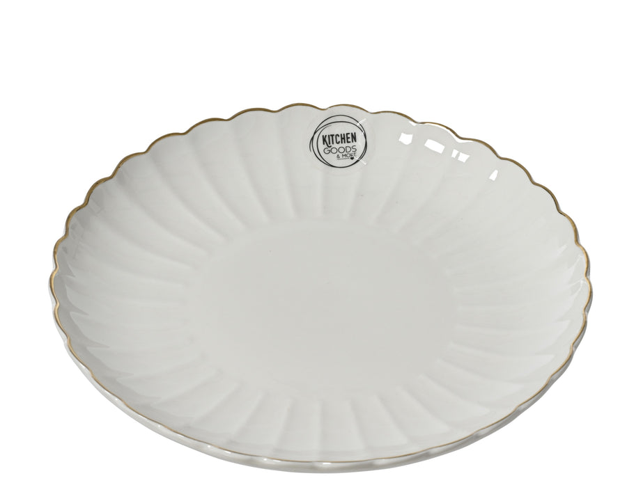 Assiette à dessert cannelée à bord doré – Blanc