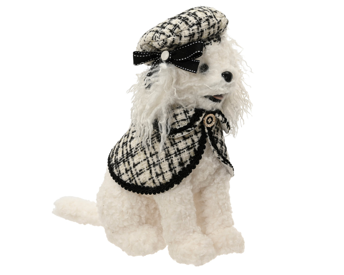 Chien décoratif de Noël à carreaux – Crème