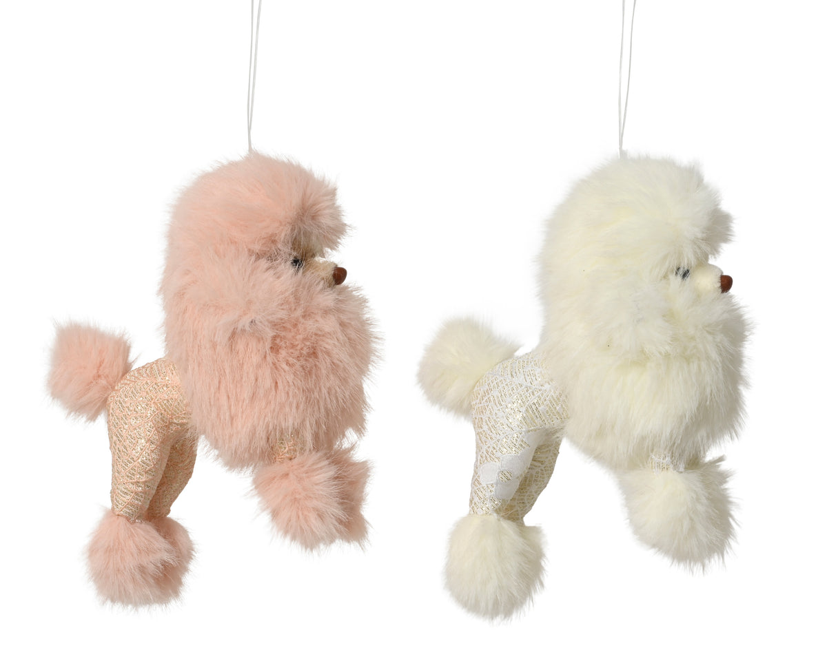Ornement caniche en fausse fourrure – Rose et crème